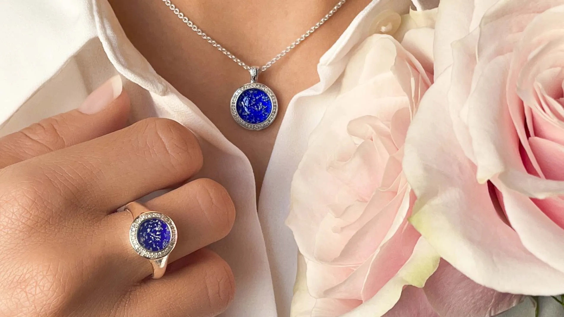 Ashes into Glass jewellery pendant available through Brunskill Family Funerals